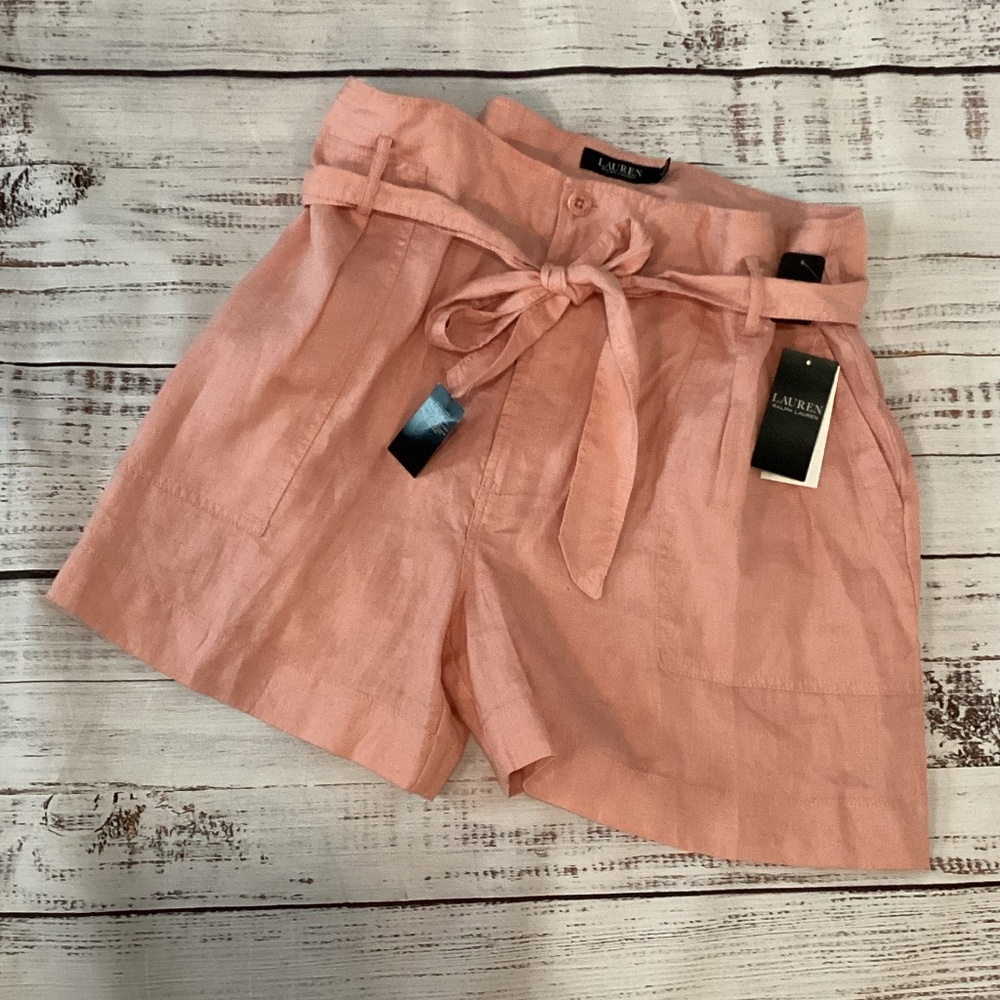 6. Lauren by Ralph Lauren Coral Linen Shorts NWT Size 16
